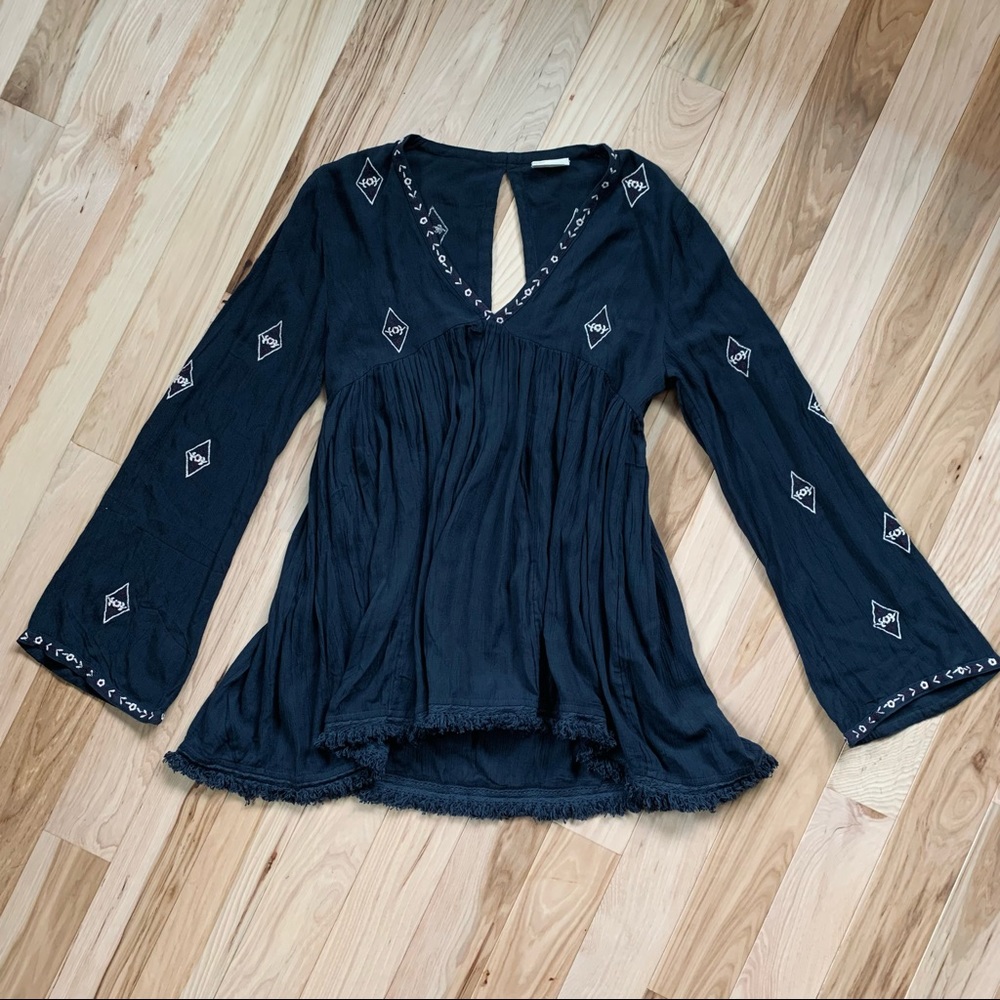 Natural Life Short Boho Dress Dark Blue W/ Embroidery Women’s Size Small